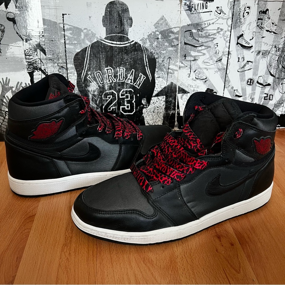 2019 Jordan 1 Retro High Black Satin Sneakers 555088-060